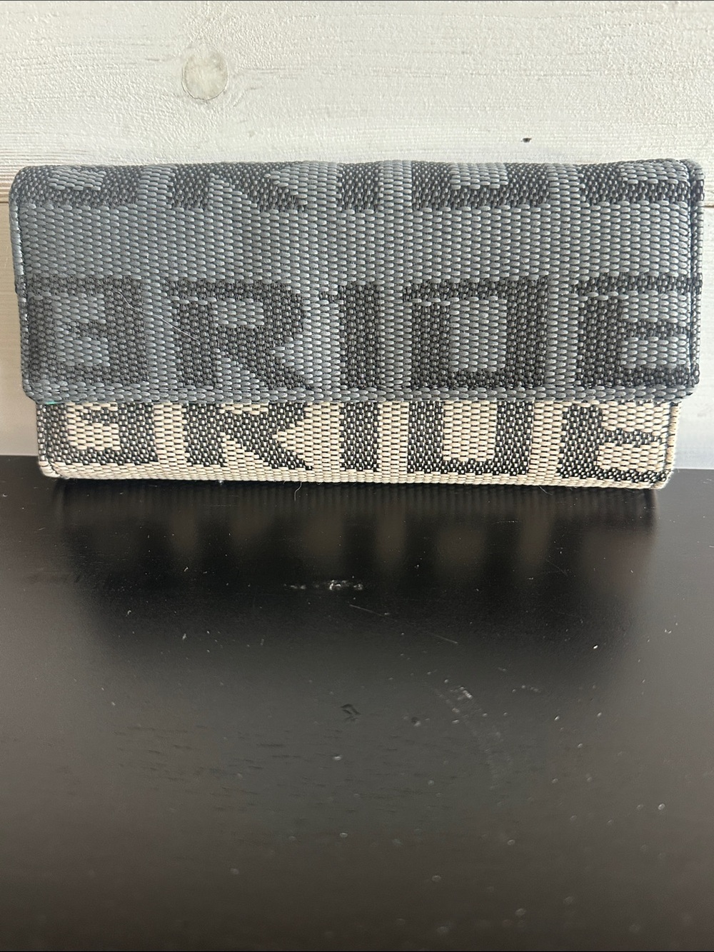 Textured Logo Clutch in Gray and Cream
